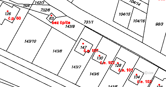 Jeníčkova Lhota 107, Chotoviny na parcele st. 147 v KÚ Jeníčkova Lhota, Katastrální mapa