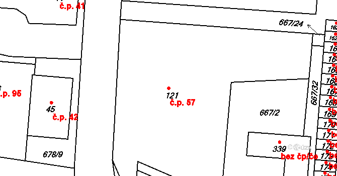 Loučná nad Desnou 57 na parcele st. 121 v KÚ Kociánov, Katastrální mapa