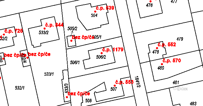 Řeporyje 1179, Praha na parcele st. 506/2 v KÚ Řeporyje, Katastrální mapa