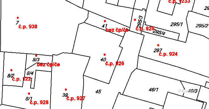 Mohelnice 926 na parcele st. 40 v KÚ Mohelnice, Katastrální mapa