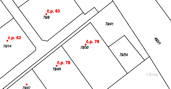 Lišnice 76 na parcele st. 79/50 v KÚ Lišnice, Katastrální mapa