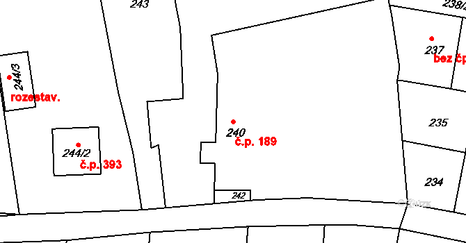 Jesenice 189 na parcele st. 240 v KÚ Jesenice u Rakovníka, Katastrální mapa