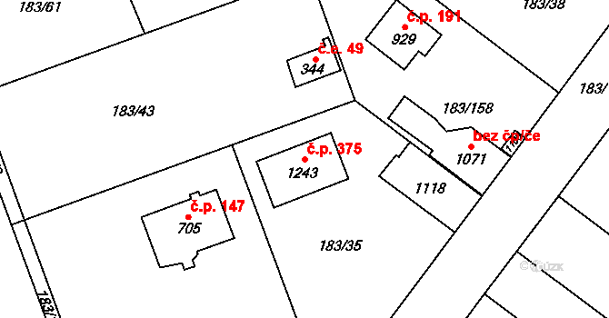Svojetice 375 na parcele st. 1243 v KÚ Svojetice, Katastrální mapa