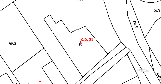 Ždírec 33 na parcele st. 85 v KÚ Ždírec u Blovic, Katastrální mapa