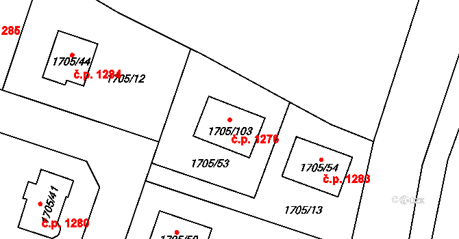 Nýřany 1276 na parcele st. 1705/103 v KÚ Nýřany, Katastrální mapa