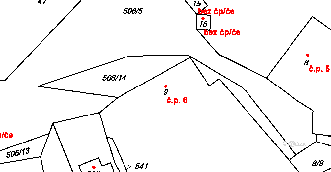 Šachotín 6, Šlapanov na parcele st. 9 v KÚ Šachotín, Katastrální mapa