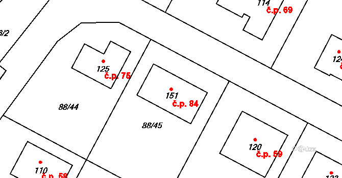 Popice 84, Jihlava na parcele st. 151 v KÚ Popice u Jihlavy, Katastrální mapa