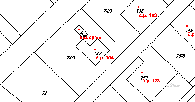 Lípa nad Orlicí 104 na parcele st. 137 v KÚ Lípa nad Orlicí, Katastrální mapa