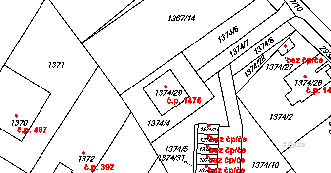 Rychnov nad Kněžnou 1475 na parcele st. 1374/29 v KÚ Rychnov nad Kněžnou, Katastrální mapa