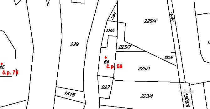 Prostřední Lánov 58, Lánov na parcele st. 64 v KÚ Prostřední Lánov, Katastrální mapa