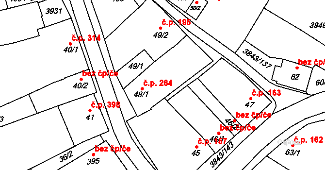 Rakvice 264 na parcele st. 48/1 v KÚ Rakvice, Katastrální mapa