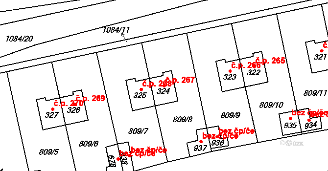 Chlumčany 267 na parcele st. 324 v KÚ Chlumčany u Přeštic, Katastrální mapa