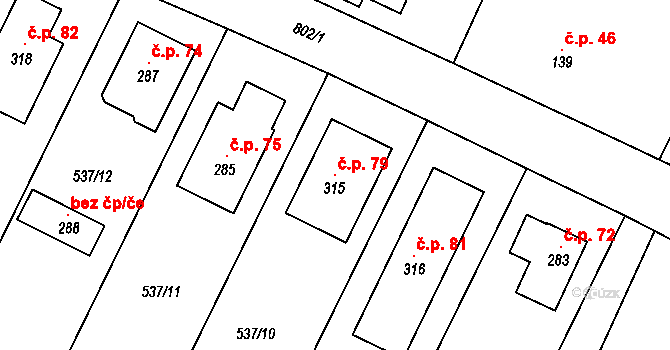 Petrovičky 79, Týniště nad Orlicí na parcele st. 315 v KÚ Petrovice nad Orlicí, Katastrální mapa