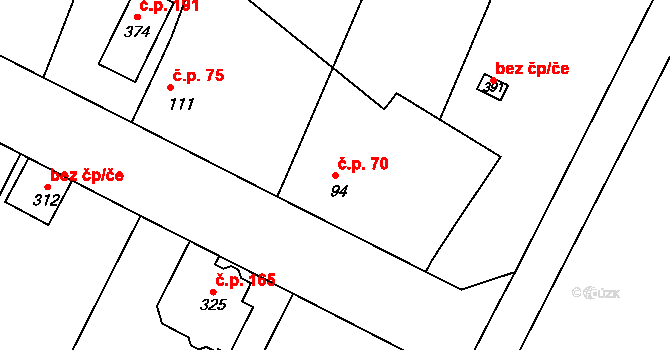 Trávník 70, Kroměříž na parcele st. 94 v KÚ Trávník, Katastrální mapa