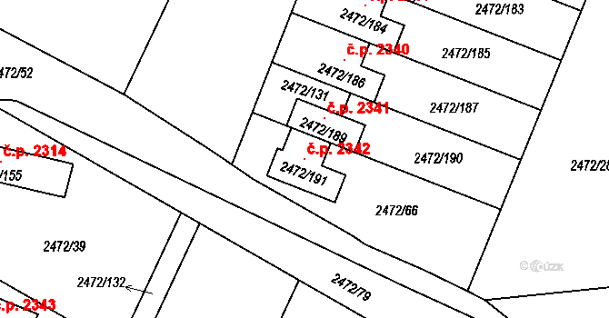 Předměstí 2342, Litoměřice na parcele st. 2472/191 v KÚ Litoměřice, Katastrální mapa