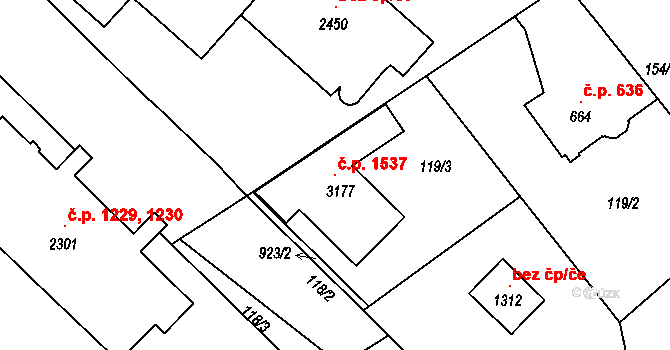 Neratovice 1537 na parcele st. 3177 v KÚ Neratovice, Katastrální mapa