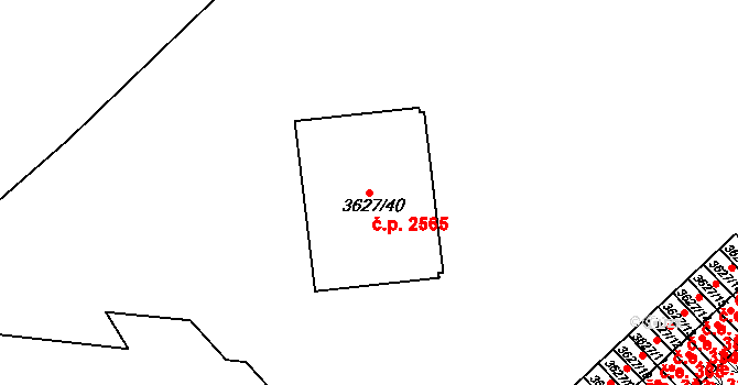 Znojmo 2565 na parcele st. 3627/40 v KÚ Znojmo-město, Katastrální mapa