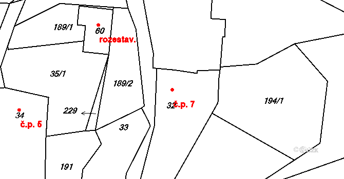 Bojmany 7, Žehušice na parcele st. 32 v KÚ Bojmany, Katastrální mapa
