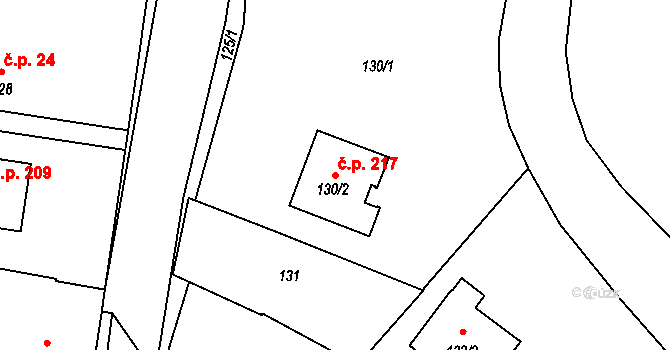 Hrdějovice 217 na parcele st. 130/2 v KÚ Hrdějovice, Katastrální mapa
