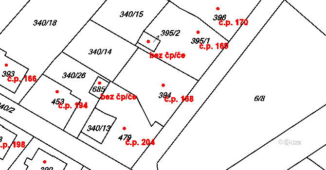 Držkov 168 na parcele st. 394 v KÚ Držkov, Katastrální mapa