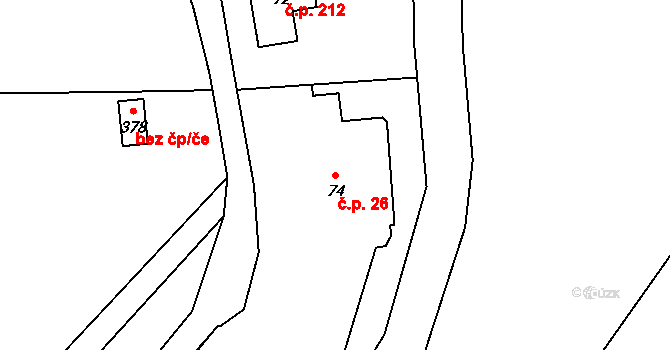 Josefův Důl 26 na parcele st. 74 v KÚ Josefův Důl u Jablonce nad Nisou, Katastrální mapa