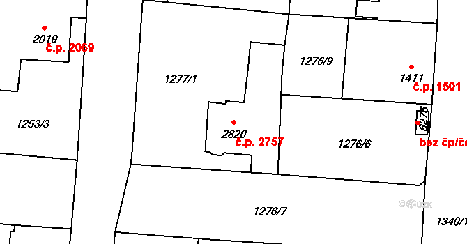 Jablonec nad Nisou 2757 na parcele st. 2820 v KÚ Jablonec nad Nisou, Katastrální mapa
