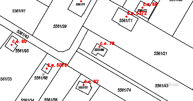 Jihlava 78 na parcele st. 5561/69 v KÚ Jihlava, Katastrální mapa