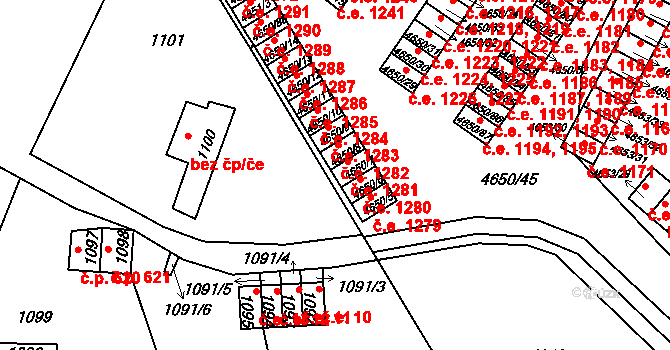 Jihlava 1281 na parcele st. 4650/7 v KÚ Jihlava, Katastrální mapa