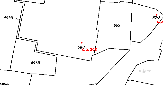 Bašť 208 na parcele st. 59/1 v KÚ Bašť, Katastrální mapa