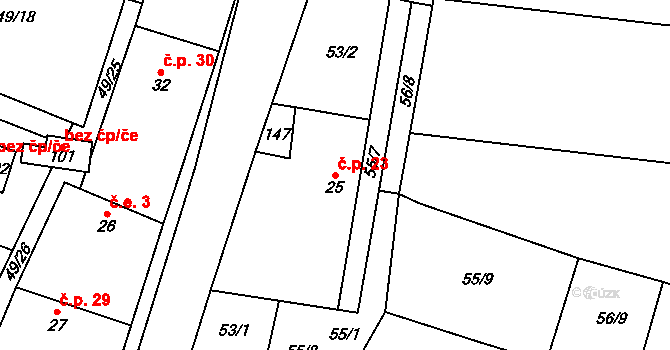 Kobylníky 23, Klobuky na parcele st. 25 v KÚ Kobylníky, Katastrální mapa