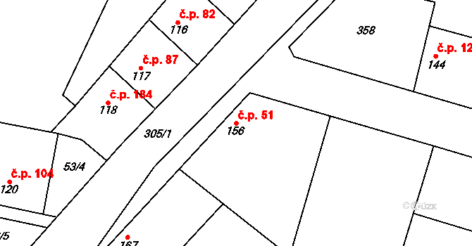 Hospozín 51 na parcele st. 156 v KÚ Hospozín, Katastrální mapa