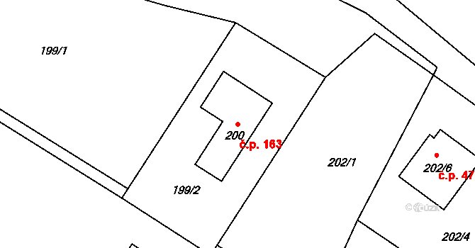 Provodín 163 na parcele st. 200 v KÚ Provodín, Katastrální mapa