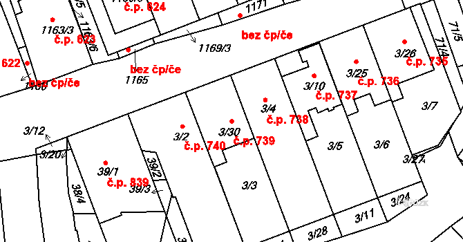 Prušánky 739 na parcele st. 3/30 v KÚ Prušánky, Katastrální mapa