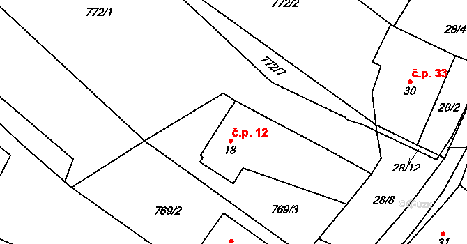 Rounek 12, Vyskytná nad Jihlavou na parcele st. 18 v KÚ Rounek, Katastrální mapa