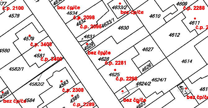 Kladno 2281 na parcele st. 4628 v KÚ Kladno, Katastrální mapa