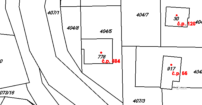 Kozlovice 584 na parcele st. 778 v KÚ Kozlovice, Katastrální mapa