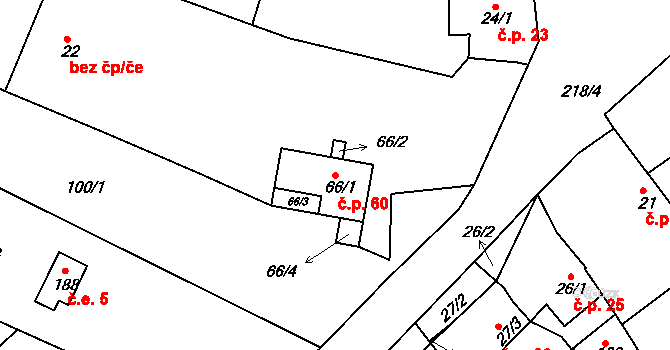 Sedlec 60 na parcele st. 66/1 v KÚ Sedlec u Líbeznic, Katastrální mapa