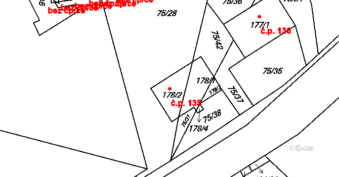 Vyšehořovice 135 na parcele st. 178/1 v KÚ Vyšehořovice, Katastrální mapa