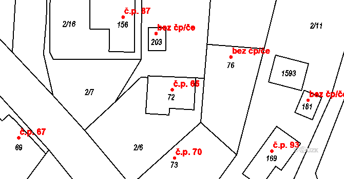 Pluhův Žďár 65 na parcele st. 72 v KÚ Pluhův Žďár, Katastrální mapa