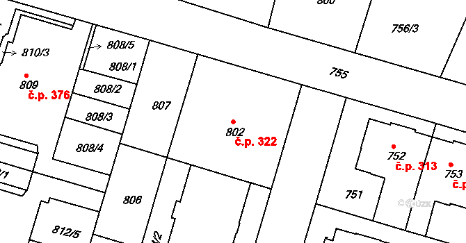Třeboň II 322, Třeboň na parcele st. 802 v KÚ Třeboň, Katastrální mapa
