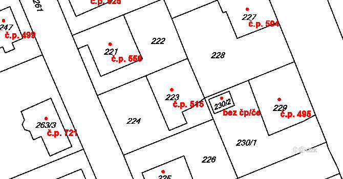 Hrádek nad Nisou 515 na parcele st. 223 v KÚ Hrádek nad Nisou, Katastrální mapa