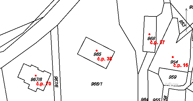 Neřežín 38, Chaloupky na parcele st. 965 v KÚ Chaloupky, Katastrální mapa