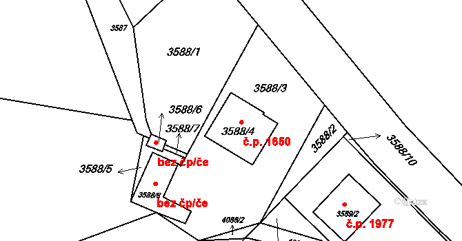 Tachov 1650 na parcele st. 3588/4 v KÚ Tachov, Katastrální mapa
