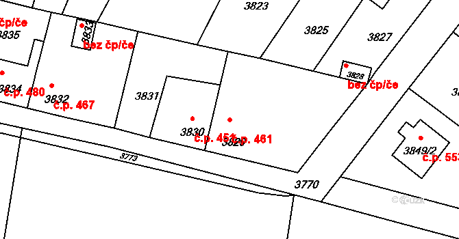 Mimoň I 461, Mimoň na parcele st. 3829 v KÚ Mimoň, Katastrální mapa