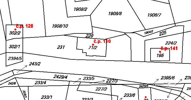 Kundratice 110, Košťálov na parcele st. 71/2 v KÚ Kundratice, Katastrální mapa