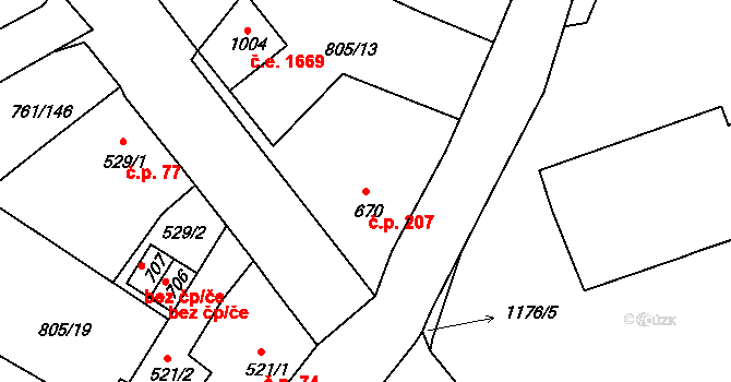 Děčín IX-Bynov 207, Děčín na parcele st. 670 v KÚ Bynov, Katastrální mapa