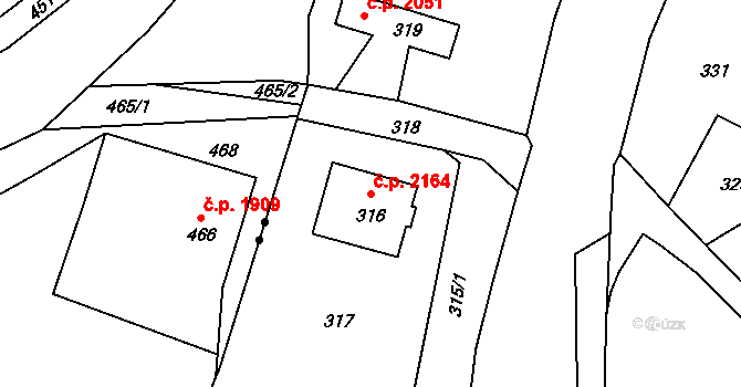 Rožnov pod Radhoštěm 2164 na parcele st. 316 v KÚ Hážovice, Katastrální mapa