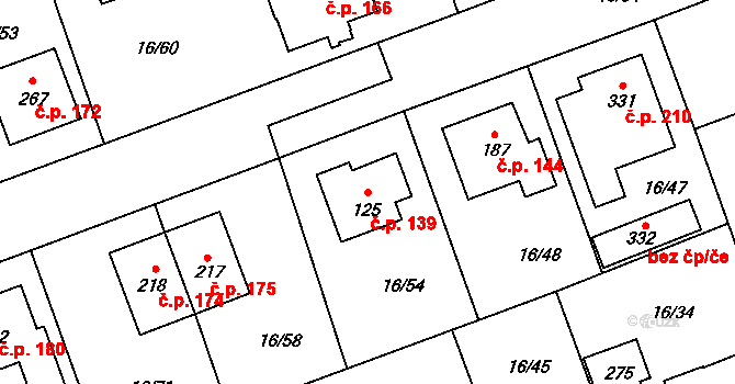 Polabec 139, Poděbrady na parcele st. 125 v KÚ Polabec, Katastrální mapa