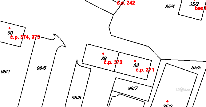 Miřetice u Klášterce nad Ohří 372, Klášterec nad Ohří na parcele st. 89 v KÚ Miřetice u Klášterce nad Ohří, Katastrální mapa