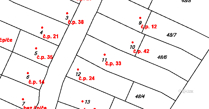 Horní Heřmanice 33 na parcele st. 11 v KÚ Horní Heřmanice, Katastrální mapa